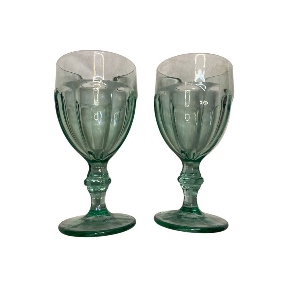 80s Vintage Libbey Duratuff Gibraltar Spanish Green water goblet set of 2